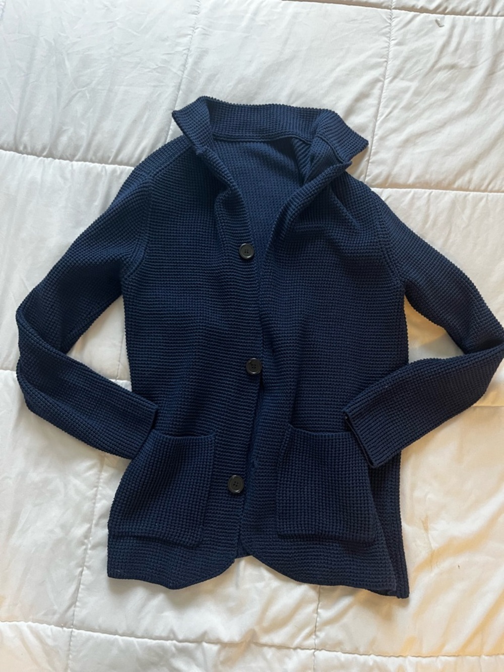 Navy Blue Waffle Knit Button Cardigan, Size Medium